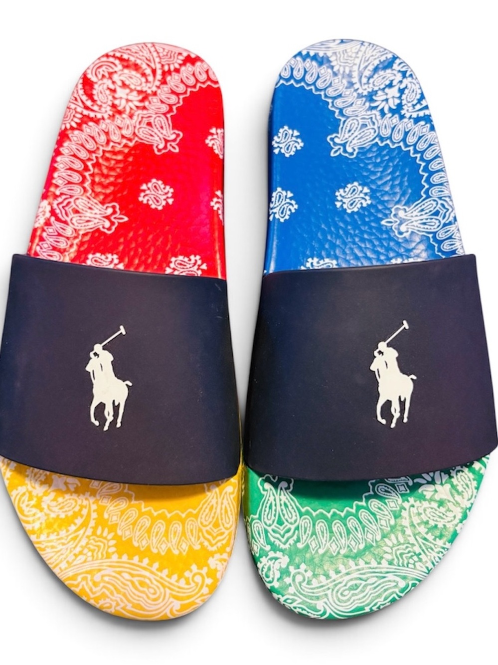 Polo by Ralph Lauren Mens Multicolor Bandana Slide Sandals